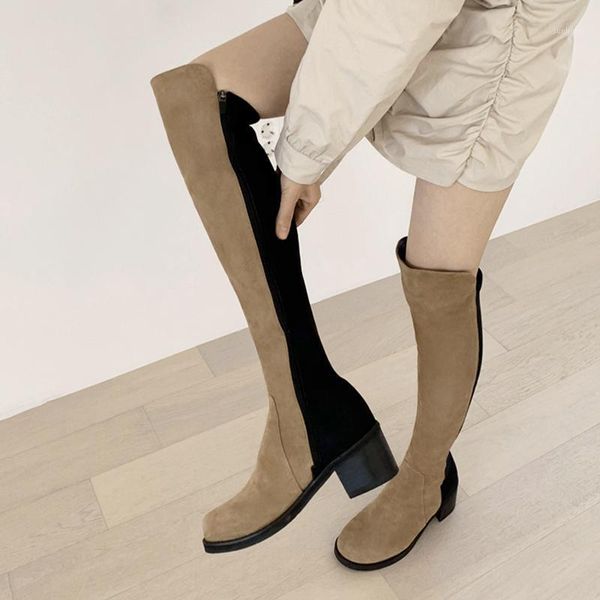 

boots knee woman fashion round head high heeled thigh female winter warm long brown size 33-421, Black