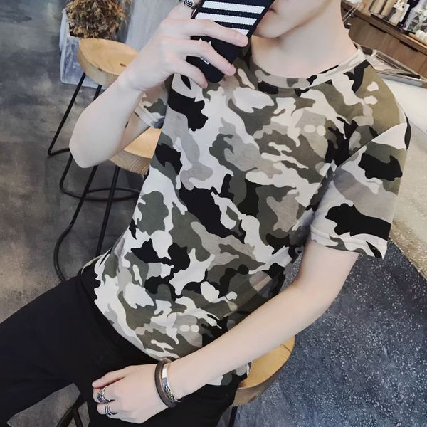 

summer camouflage short men's slim special forces clothes tight military uniform korean fashion half sleeve t-shirt, White;black