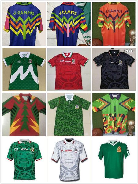 

1998 mexico verde pink multi-color jorge campos #1 goalkeeper zidane henry vintage camisetas jersey, Black;yellow