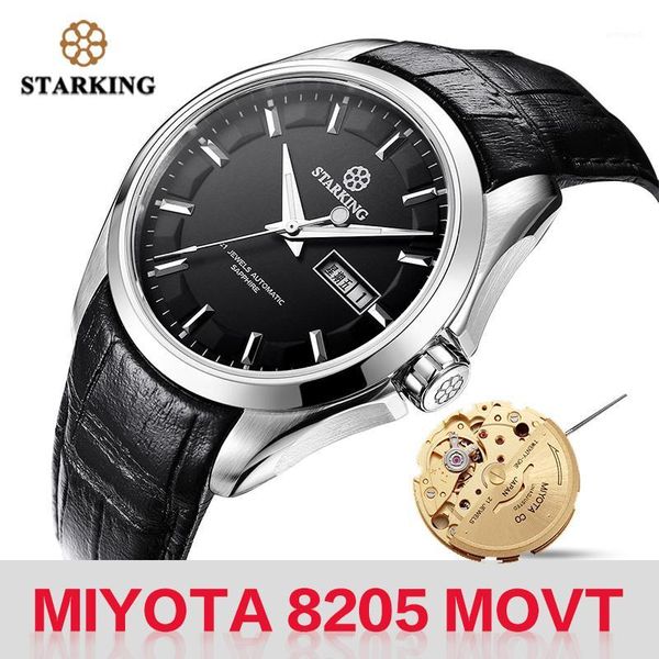 

wristwatches starking men mechanical watch miyota 8205 movt automatic self-wind watches waterproof sapphire wristwatch gift relogio masculin, Slivery;brown