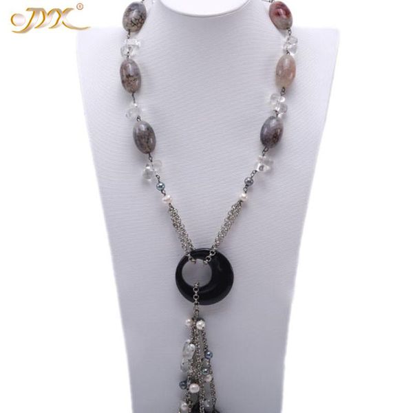 

chains jyx classic natural agate necklace with crystal pearls 8-9mm 25.5" elegant necklaces women, Silver