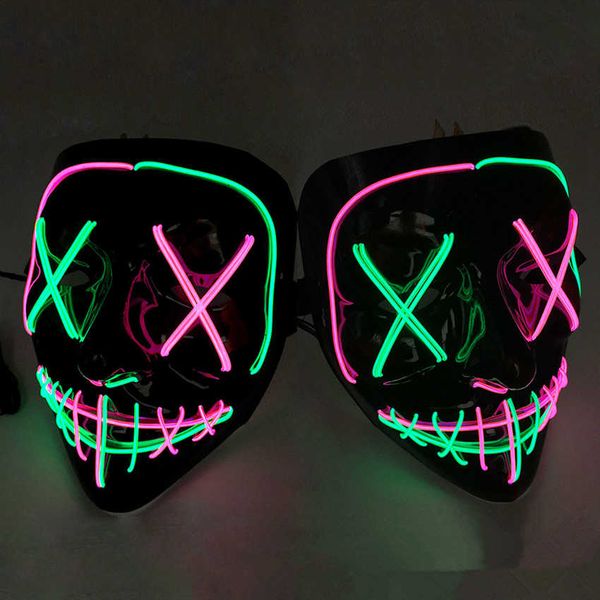 

7 styles halloween led glowing mask party cosplay masks club lighting bar scary masks zza1200 10pcs