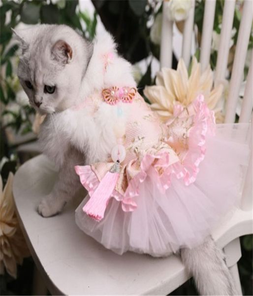 

tranquil pink rabbit fur pet cheongsam cat dog tang suit ethnic style teddy bichon autumn and winter clothes