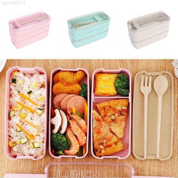 

wheat straw healthy material lunch box 3 layer 900ml bento boxes microwave dinnerware food storage container