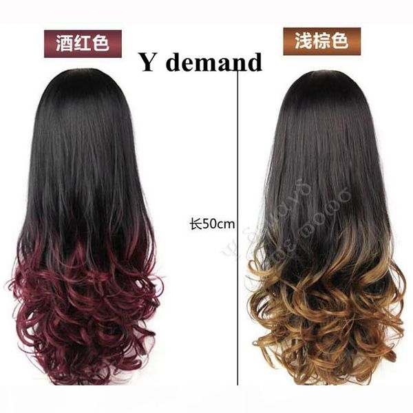 

fashion long curly ombre wig fall two tone hair fall 3 4 half wig for women with more colors option modern in stock, Black