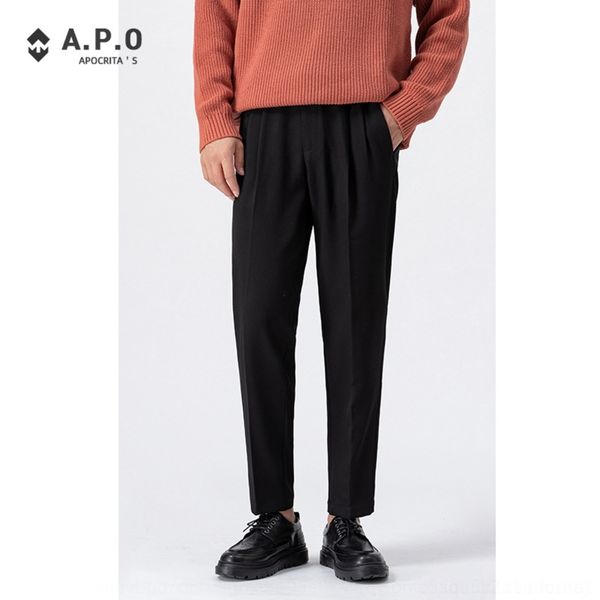 

gucj0 casual style capris pants autumn loose trousers straight tube wrinkle fashion business men's korean resistant casual pants new pa, Blue