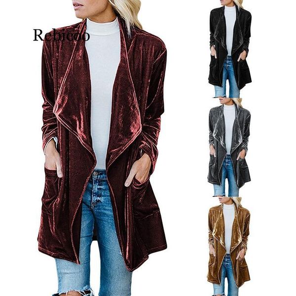 

new autumn and winter women's cardigan jacket selling gold velvet in the long windbreaker female winter coat women, Black;brown