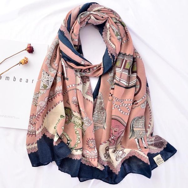 

ouoi fashion retro cotton scarf long sun-proof shawl foreign trade export chain printing gauze scarf designer, Blue;gray