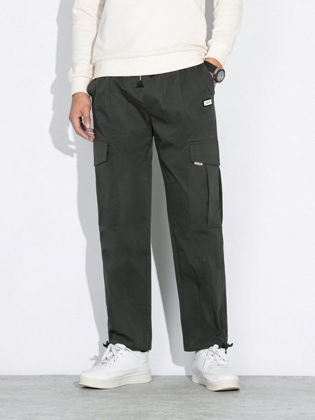 

men letter patch detail drawstring cargo pants 39e2#, Black