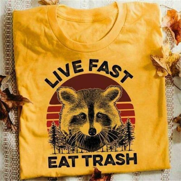 

raccoon live fast eat trash vintage men t-shirt cotton s-3xl gold streetwear tee shirt sport hooded sweatshirt hoodie