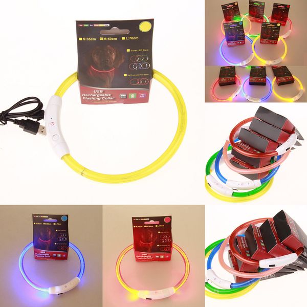 

collar rechargeable adjustable usb 50cm led flashing safety in night fits all pet rubber dog collars