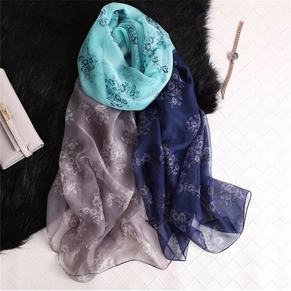

oversize sunscreen pareo beach shawls summer chiffon prints silk scarf women wrap female foulard bandanna muffler y201007, Blue;gray