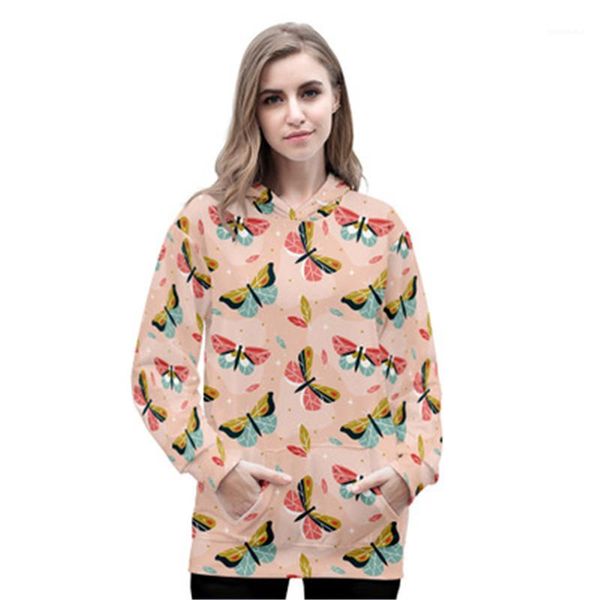 

fashion trend 3d digital long sleeve round neck hooded sweater designer female loose casual hoodies women butterfly hoodies sweatshirts, Black