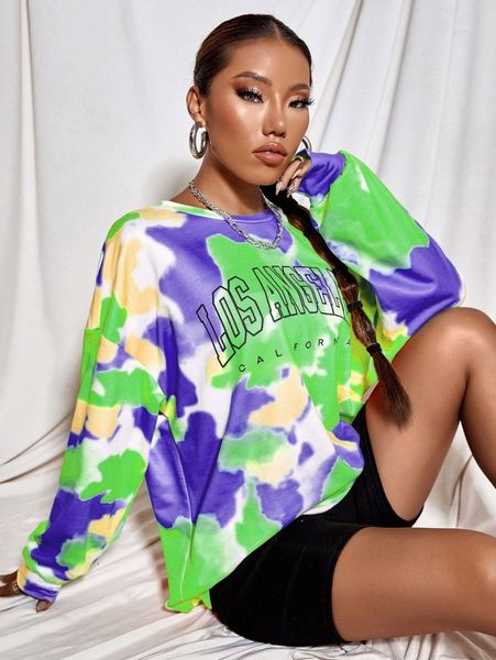 

tie dye letter graphic sweatshirt 60v6#, White;black