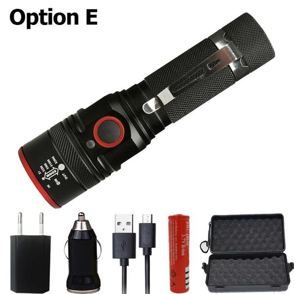 

1511 led flashlight xml t6 2000lm torch waterproof light micro usb port lantern 4 modes zoomable for camping hiking bbybfh alice_bag