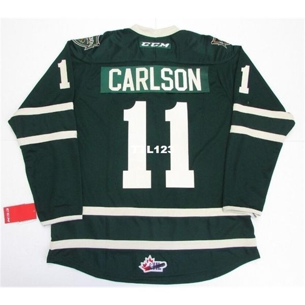 Ricamo completo # 11 John Carlson Ohl London Knights Premier 7185 maglia da hockey Cuci qualsiasi numero di nome