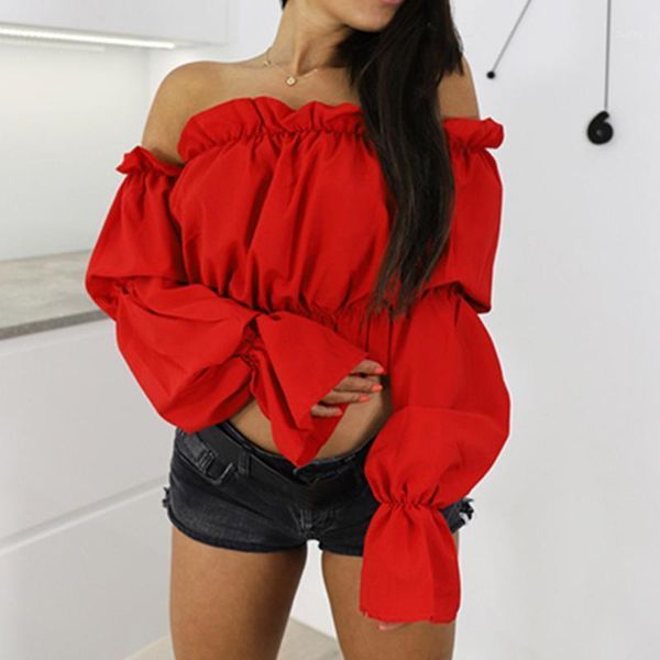 

shirt cropped daily fashion women soft off shoulder summer puff sleeve beach ladies blouse dating1, White