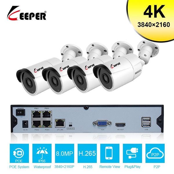 

systems keeper 4k ultra hd 4ch nvr kit h.265+ cctv camera security system 8mp ir outdoor night vision video surveillance kit1