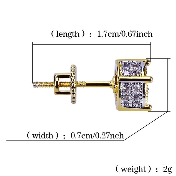 

дизайнер ++ ювелирных изделий женщины mens серьги hip hop алмазная стад earings iced out bling cz rock punk свадебный подарок, Golden;silver