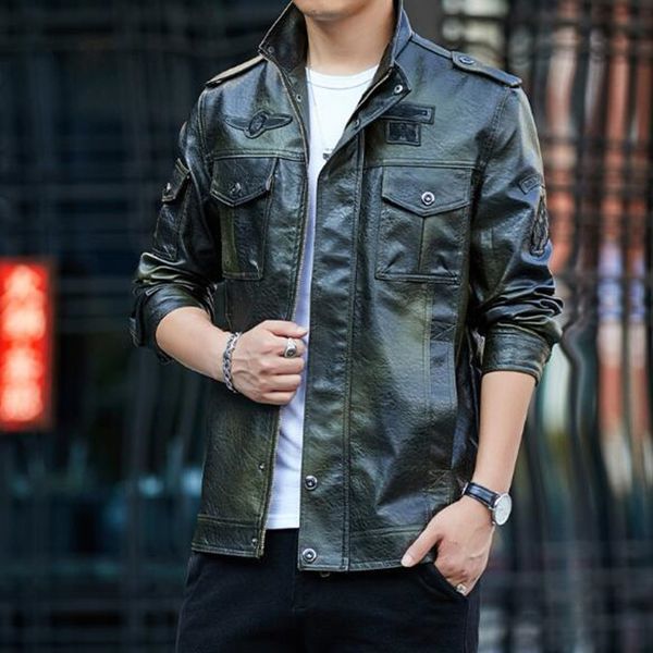 

2021 new men motorcycle male turtlenecks plutonium leather biker jackets outerwear jir3, Black