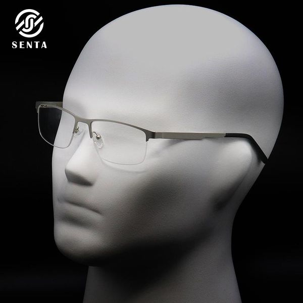 

metal square half frame eyeglasses frames man fashion business style customizable optical prescription glasses myopia hyperopia, Black