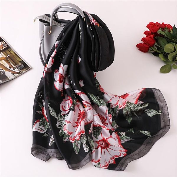 

2020 summer women silk scarf fashion brand floral print shawls and wraps lady pashmina bandana foulard long size beach stoles sqcppr, Blue;gray