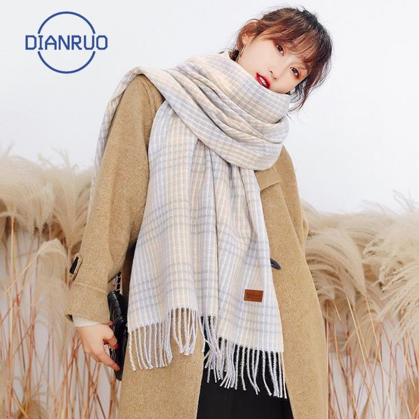 

dianruo 2020 autumn winter sweet female plaid scarf women fashion scarves wide lattices long shawl wrap blanket warm n325, Blue;gray