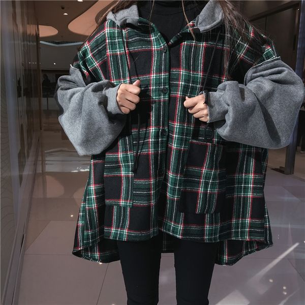 

women hoodies plaid retro pockets korean style thicker warm daily patchwork leisure trendy sweatshirts womens chic pullovers, Black