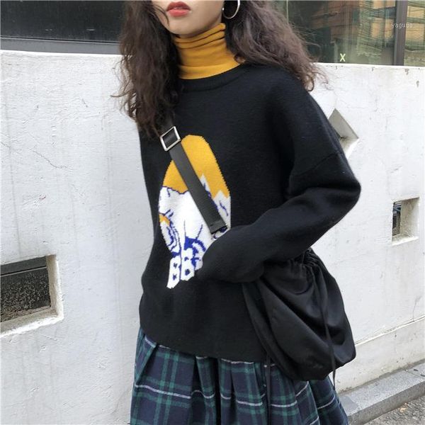 

new cute polar bear embroidered sweater female autumn sweater women harajuku cartoon animal loose round neck1, White;black