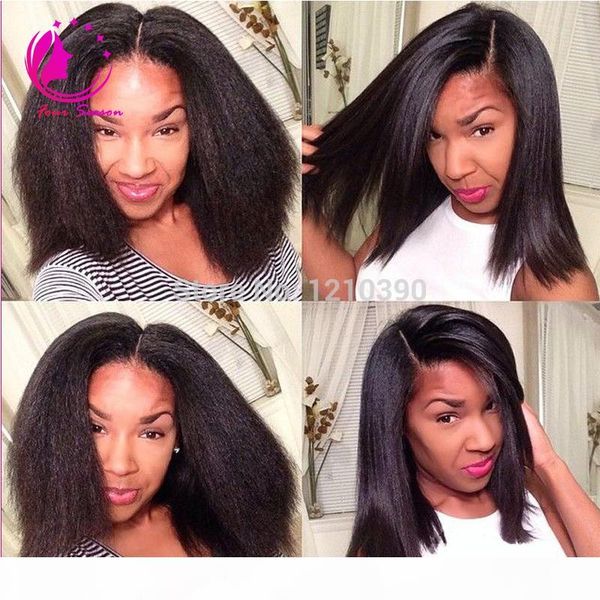 

gluless lace wigs human hair black women lace front kinky straight wig italian yaki coarse yaki full lace wig with baby hair, Black;brown