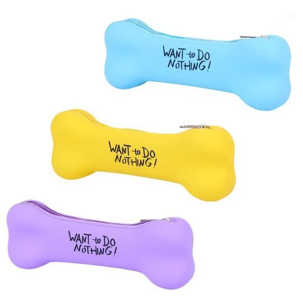

1pc new creative candy colors bone-shaped silica gel pencil pencil box student case cute school supplies1