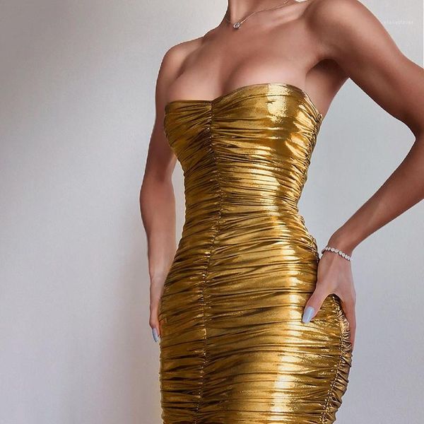 

club dresses gold summer womens party dresses pleated strapless wrapped chest skinny designer bodycon dresses sleeveless zipper womens sexy, White;black