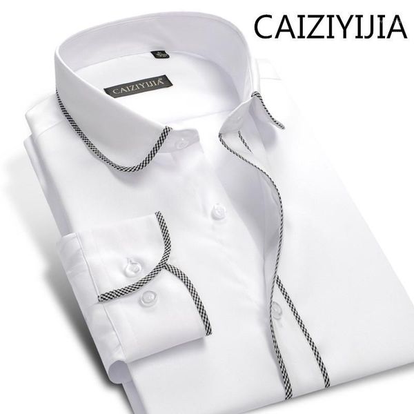 

caiziyijia autumn new arrival mens silm fit long sleeve cotton dress shirt fashion borders camisa social masculina1, White;black