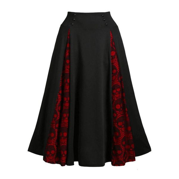 

38# women's skirts women plus size lace patchwork high waist midi skirt gothic pleated skirt faldas jupe femme saia harajuku, Black