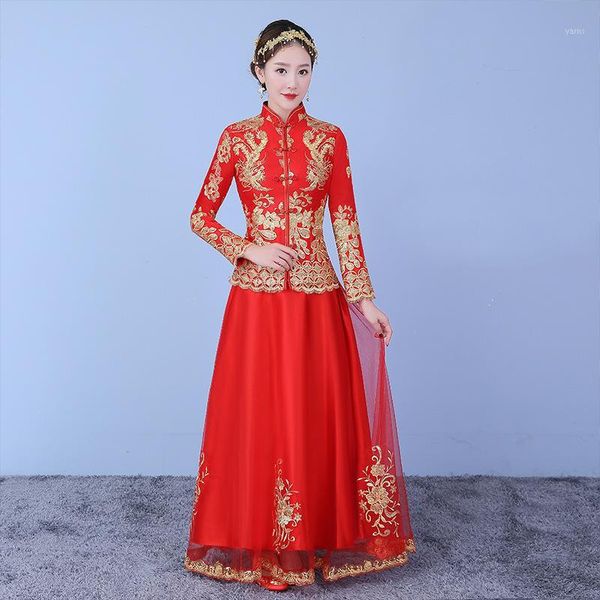 

new arrival cheongsam embroidery qipao women dress evening dress modern chinese wedding bride traditions robe orientale1, Red