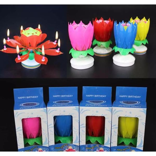 

new colorful petals music candle children birthday party lotus sparkling flower candles squirt blossom flame cake accessory gift