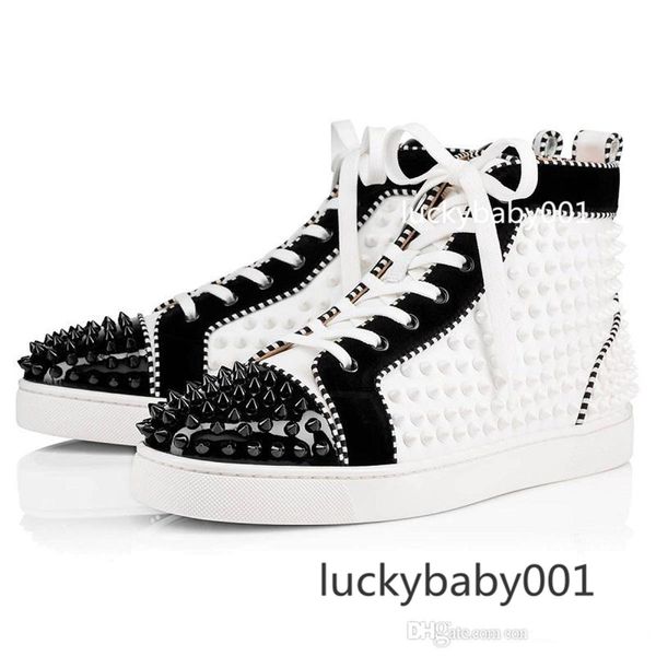 

2021 the shoes studded spikes fashion red suede leather mens sneaker womens flat bottoms shoes, Black