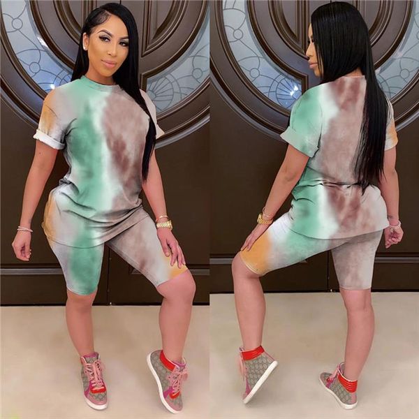 

женская домашняя одежда отпечатанные tie dye спортивный две кусок одежды дамы костюм лето 2 шт костюм top короткие штаны, Gray