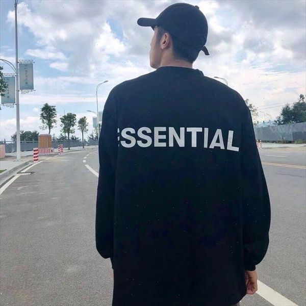 

2021 new long sleeved t shirt fog essentials 3m reflective bottoming shirt high street loose t fashion pure cotton, Black