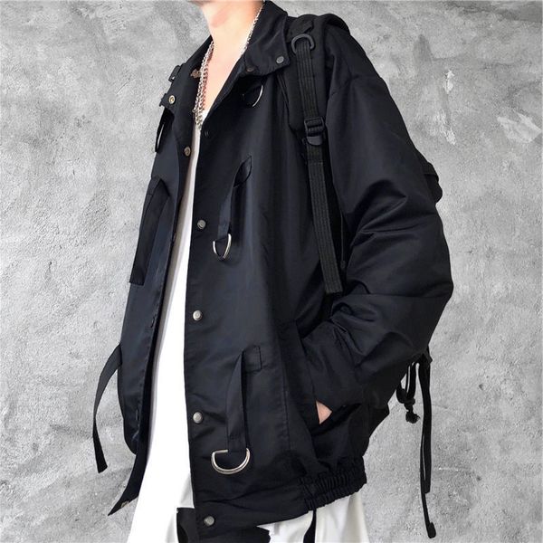 

autumn korean men's fashion casual retro black jackets mens streetwear wild loose hip-hop bomber jacket men m