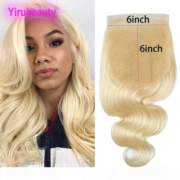 

indian raw virgin hair 6x6 lace closure middle three part body wave 613# blonde color 6 by 6 closure with baby hair, Black;brown