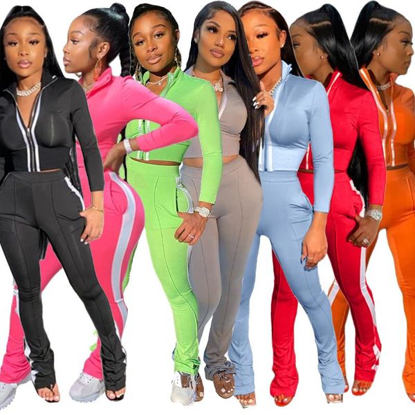

women's tracksuits solid color splicing fashion sports casual two piece set, Gray