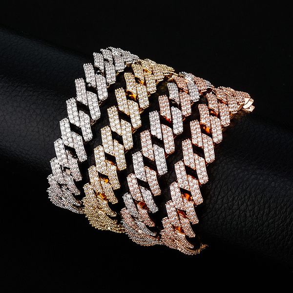 

mens cool bling bracelet 16mm 7/8inch gold plated ice out bling cz cuban bracelets link chains for men hiphop jewelry gift, Black