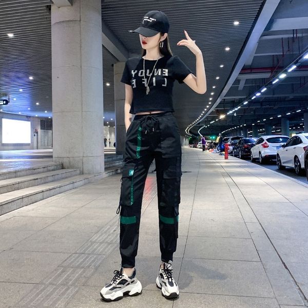 

dvgft 2020 summer suit tiktok new shuffle square dance hip hop overalls overalls women sports slim short sleeved red zj5mg, Gray