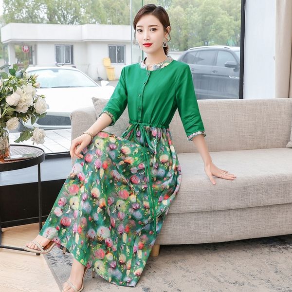

phjw5 cotton spring new summer dress and ramie 2020 skirt dress summer new large elegant printed 5 4 sleeve ramie swing and for women 8pgm6, Black;gray