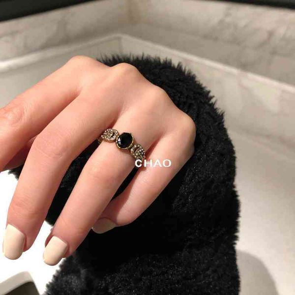 

2022 latest factory wholesale brass black loose ring, flash diamond, antique versatile, antique hand decoration, trendy ring, female, Silver