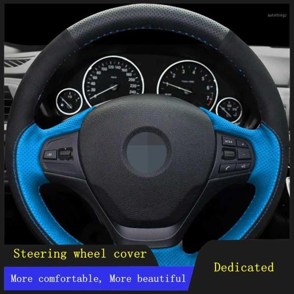 

car accessories steering wheel cover black hand-stitched comfortable and soft suede leather for f20 f21 f22 f23 f30 f31 f341