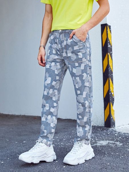 

men all over print jeans z1xy#, Blue