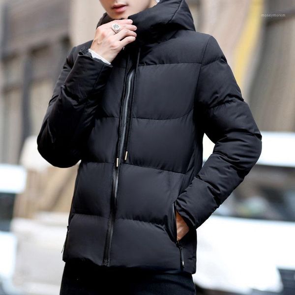 

winter men coat hooded casual jacket pure color patchwork outwear thicken and warm hooded coat slim fit 2021 new1, Black