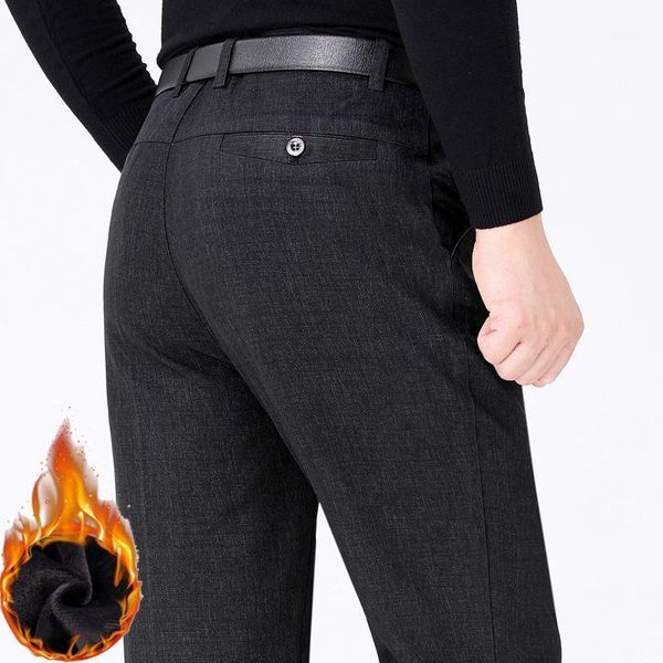 

new fashion winter warm fleece thicken casual pants men casual wear pants midlife business stylish men's jogger trousers1, Black